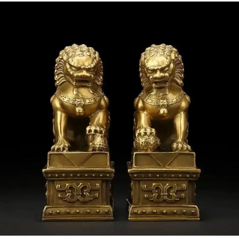 1pair Attracting Wealth Copper Lion Ornaments Home Living Room Bedroom Office Decoration