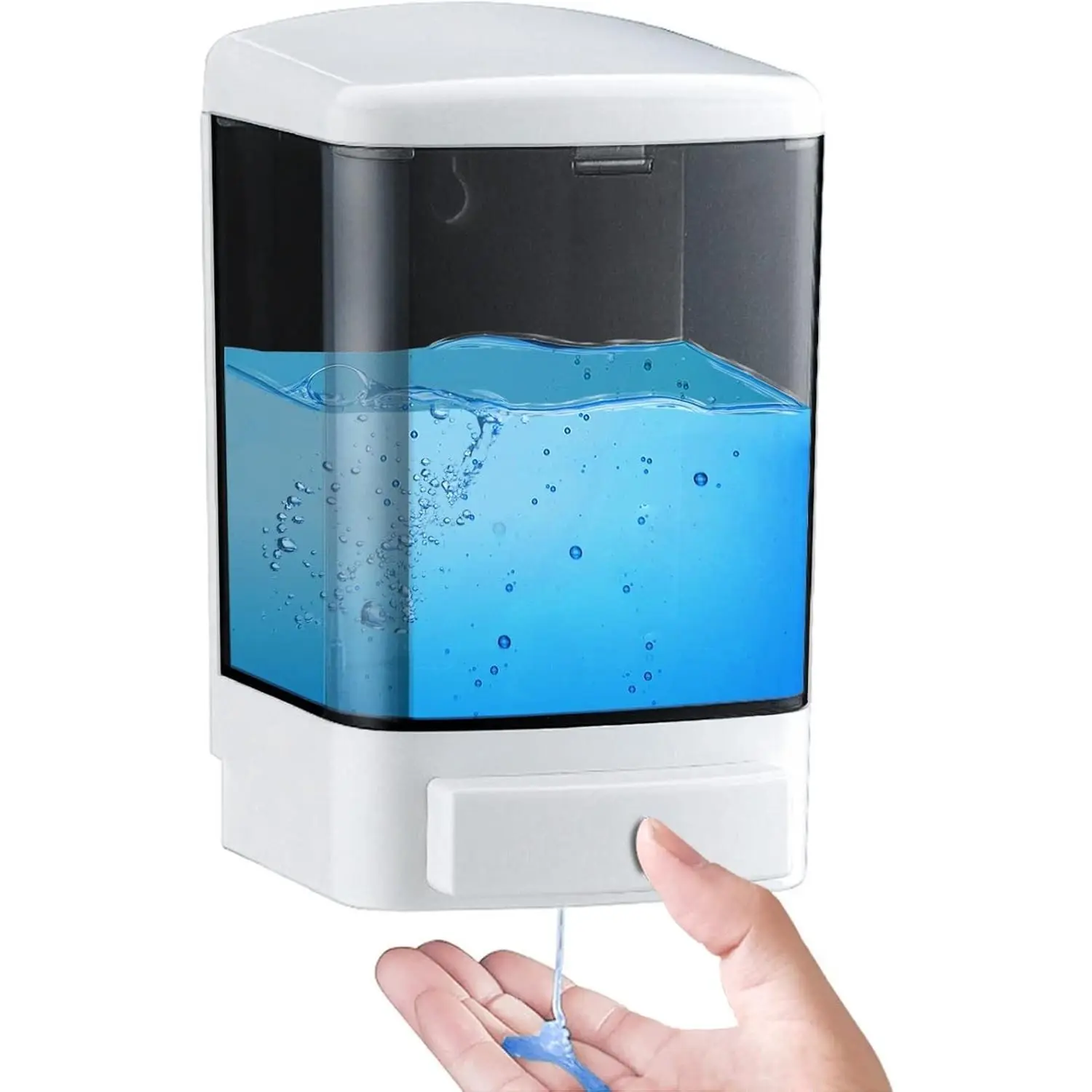 Wall Mounted Manual Soap Dispenser, 33.8oz Large Capacity, Leak-Proof Nozzle, Thin & Thick Soap Compatible, Easy Install & Refill, Soap Level Visibility, Commercial Bathroom Kitchen, BlackGift