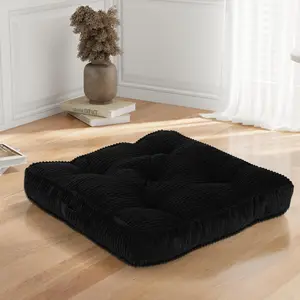 Square Floor Pillow for Adults Tufted Floor Cushion for Sitting Large Meditation Cushion Thick Corduroy Seat with Handle Tatami Seating for Yoga 22x22 Inch Black 1Pack