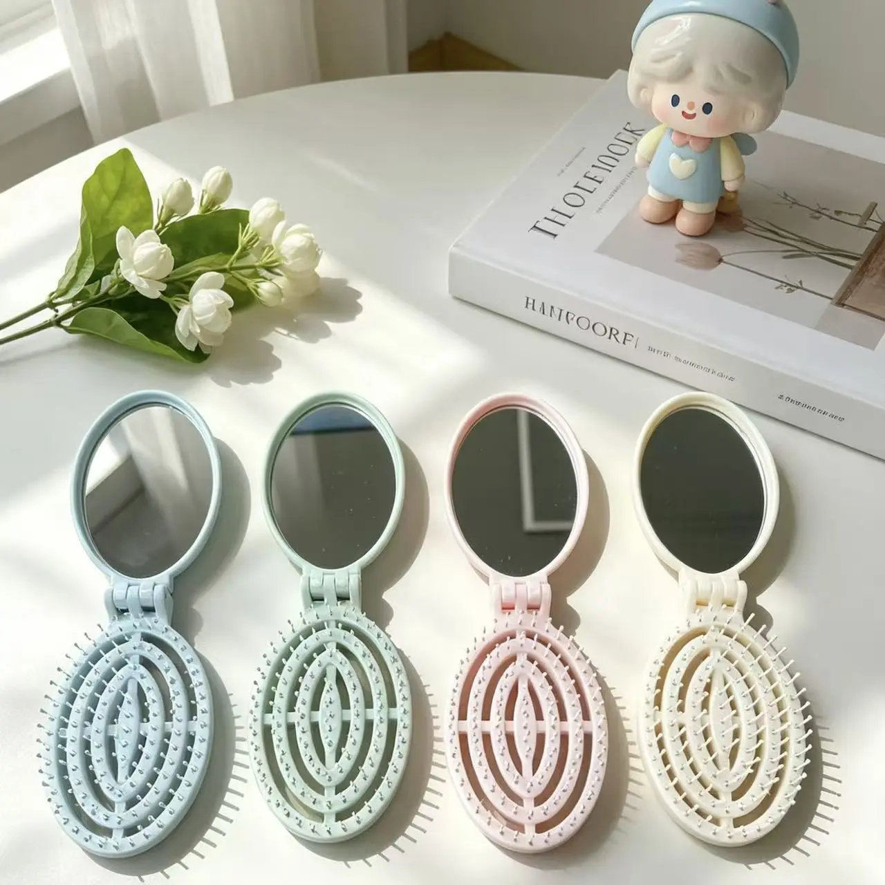 2-In-1 Folding Mirror Scalp Massage Comb, Mini Lightweight Pocket Hairbrush Tool, Portable Foldable Hair Comb, Suitable For Travel, Outdoor, Sports, Office, School And Daily Care, Practical Beauty Accessory And Graduation Gift