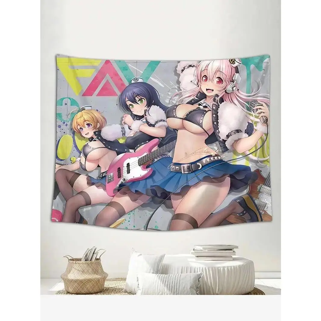 Super Sonico Blue Sky Tennis Tapestry - Cute Anime Girl Photo Backdrop, Indoor Wall Hanging for Bedroom-Dorm Room Aesthetic Decor Cloth Gift, Indoors, Lightweight