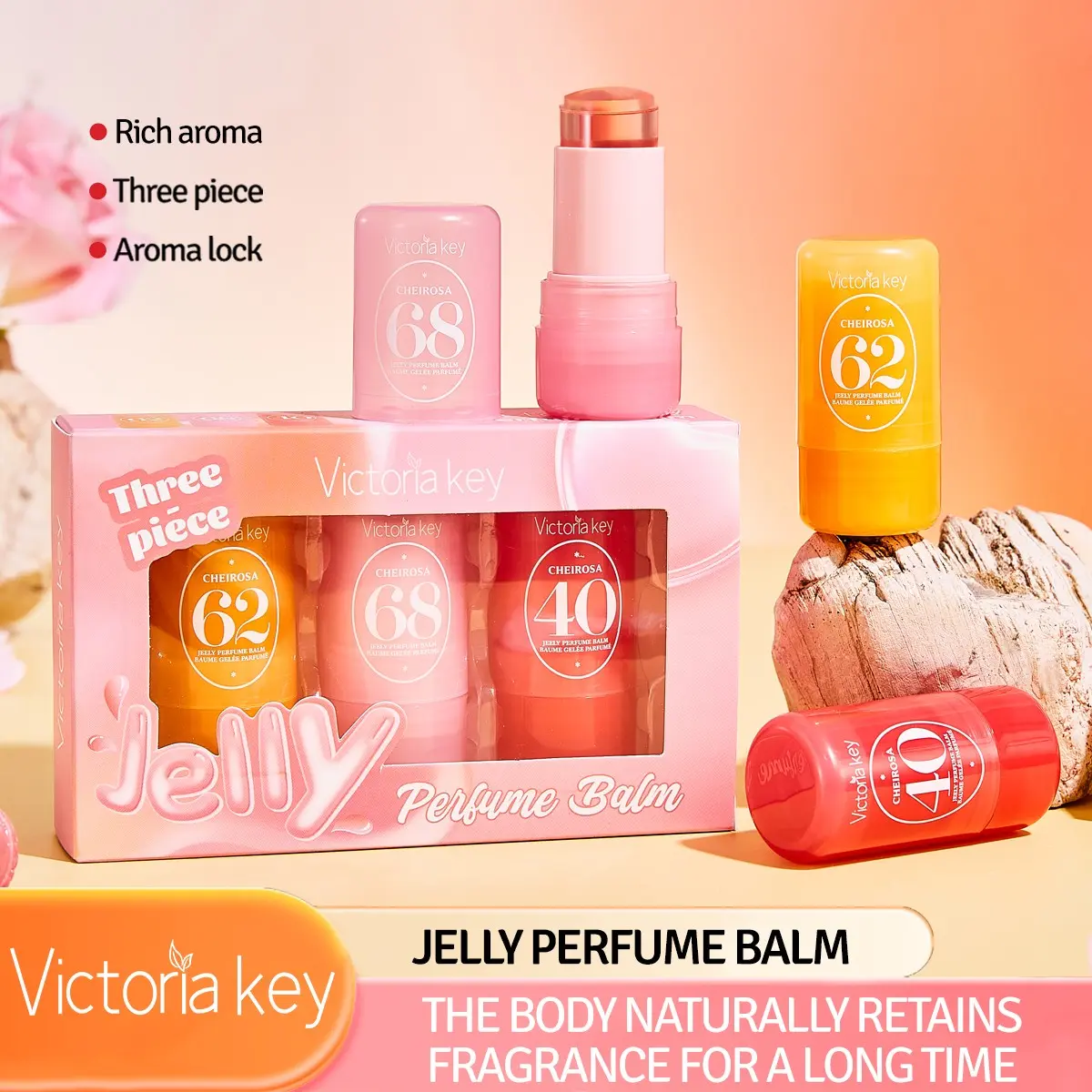 Jelly Perfume Balm, Natural Fruity Scent, Captivating Scents, Sweet & Refreshing, Pseudo Body Scent, All-Match Portable Fragrance, 1 Stick / 3 Sticks Pack