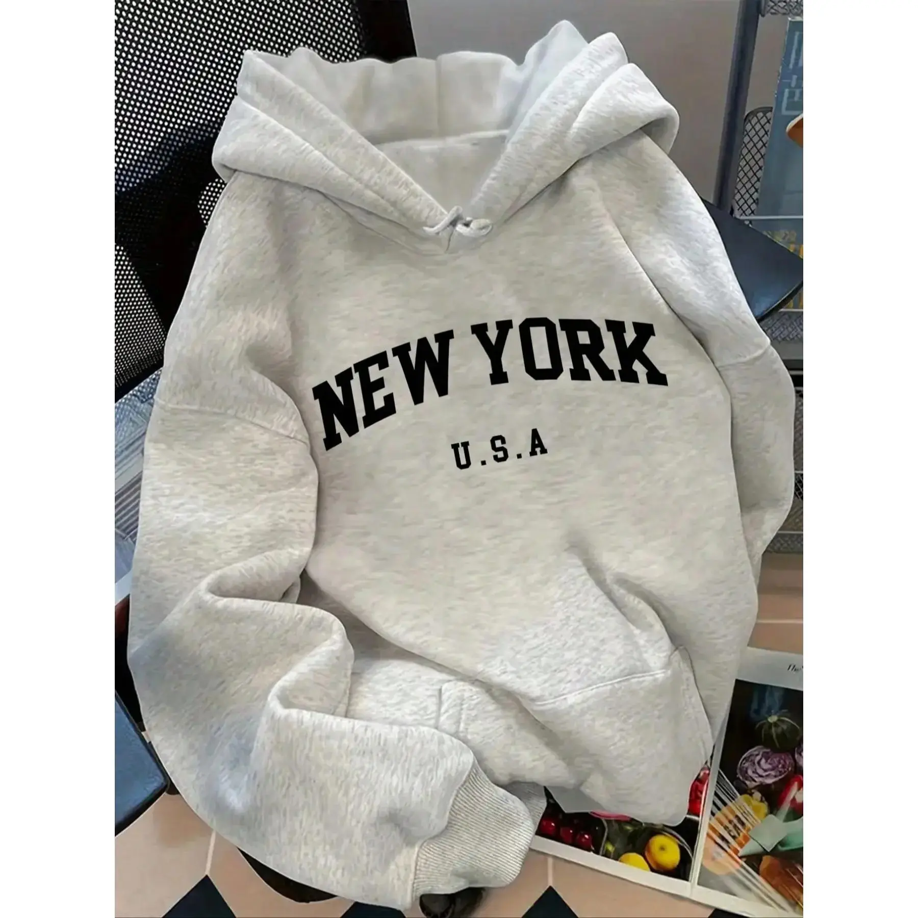 Trendy Women's Oversized Gray Hoodie with Bold 'NEW YORK U.S.A' Print – Vibe, Soft & Comfy Pullover, Streetwear Essential, Loose Fit Casual Sweatshirt, Y2K Fashion, Unisex Style, Perfect for Layering, Fast Shipping, Limited Stock!