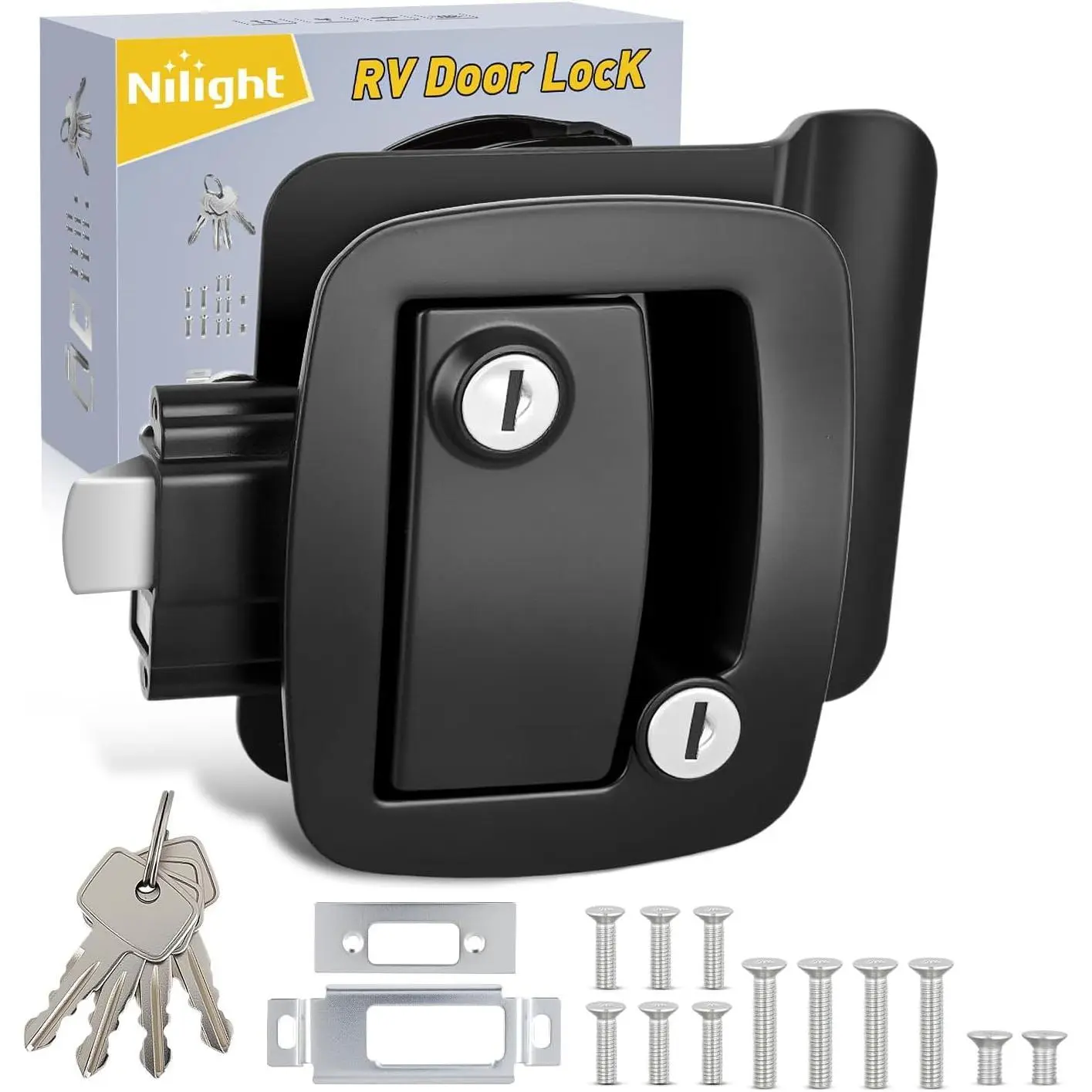 Nilight RV Door Lock Replacement with Paddle Deadbolt 100% Zinc Alloy Entry Locks Handle Latch 4 Keys Heavy Duty Enclosed Camping Locking Kit Fits RVs Campers Travel Trailers Horse Cargo Haulers