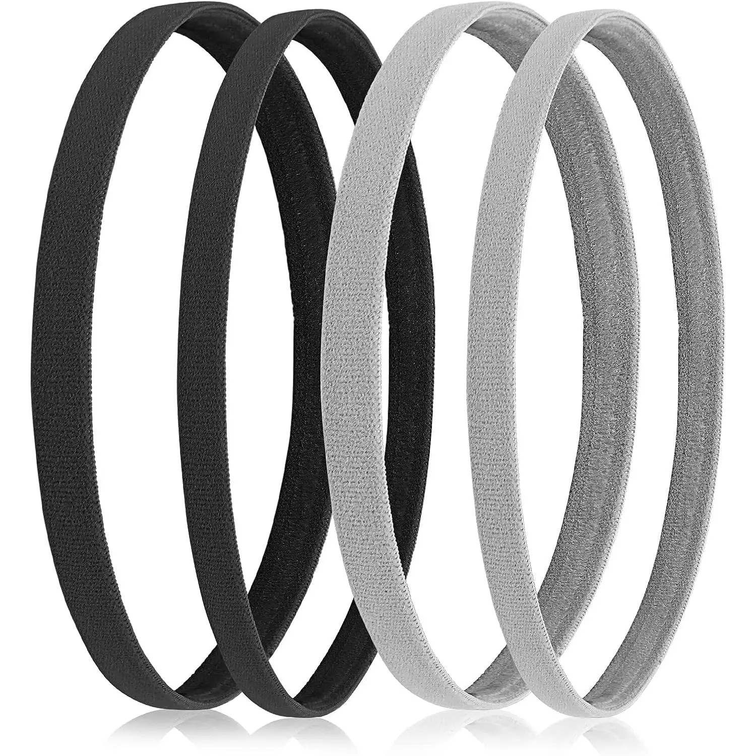 Female Adults' 4-Piece Universal Elastic Thin Athletic Headbands, Non Slip Silicone Grip Skinny Sweatbands for Workout, Yoga, Soccer Headwear