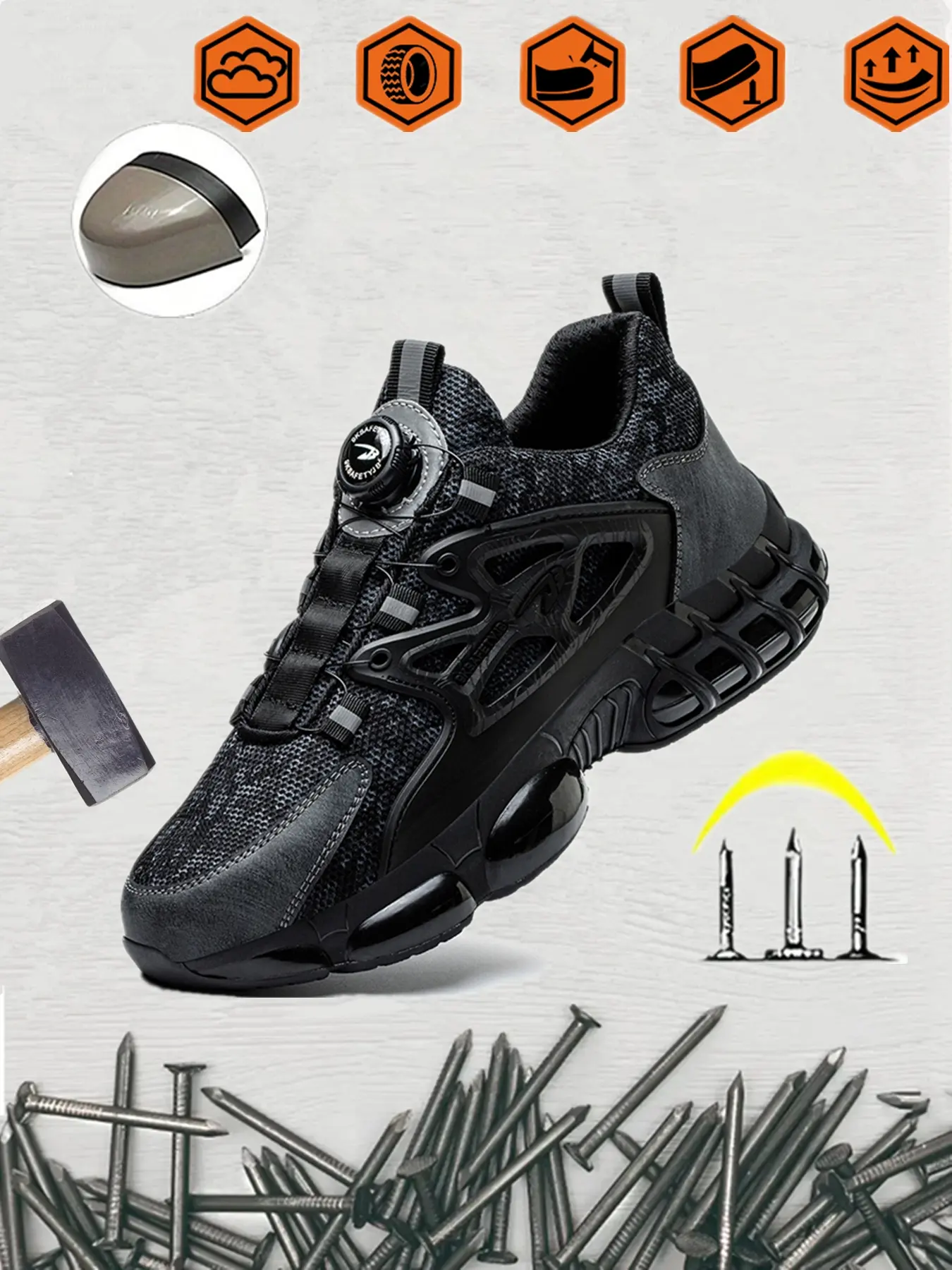 Breathable Industrial Construction Safety Shoes for Men, Crush & Puncture Resistant Steel Toe Footwear, Durable Slip Resistant Steel Toe Work Shoes, Lightweight Long-Lasting Breathable Protective Safety Work Shoes, Working Shoes