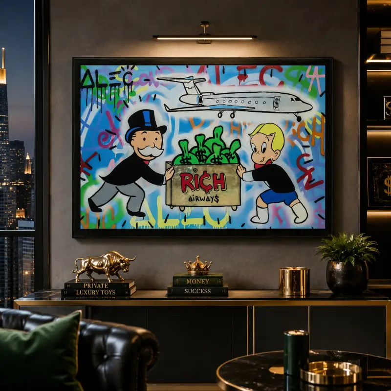 Funny Cartoon Character Money-Themed Waterproof Print Canvas Poster, Money Quote Home Decor, Living Room Accessory with Decoration Box, Entrepreneur Gift
