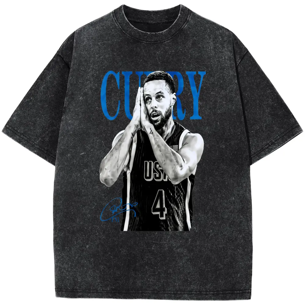 Oversized Basketball Star Curry Signature Moves Graphic T-Shirt Fashion Street Wear Breathable Sports Cotton TeePlus Size T-Shirt, Retro Fitness Heavyweight Washed T-Shirt, 100% Cotton