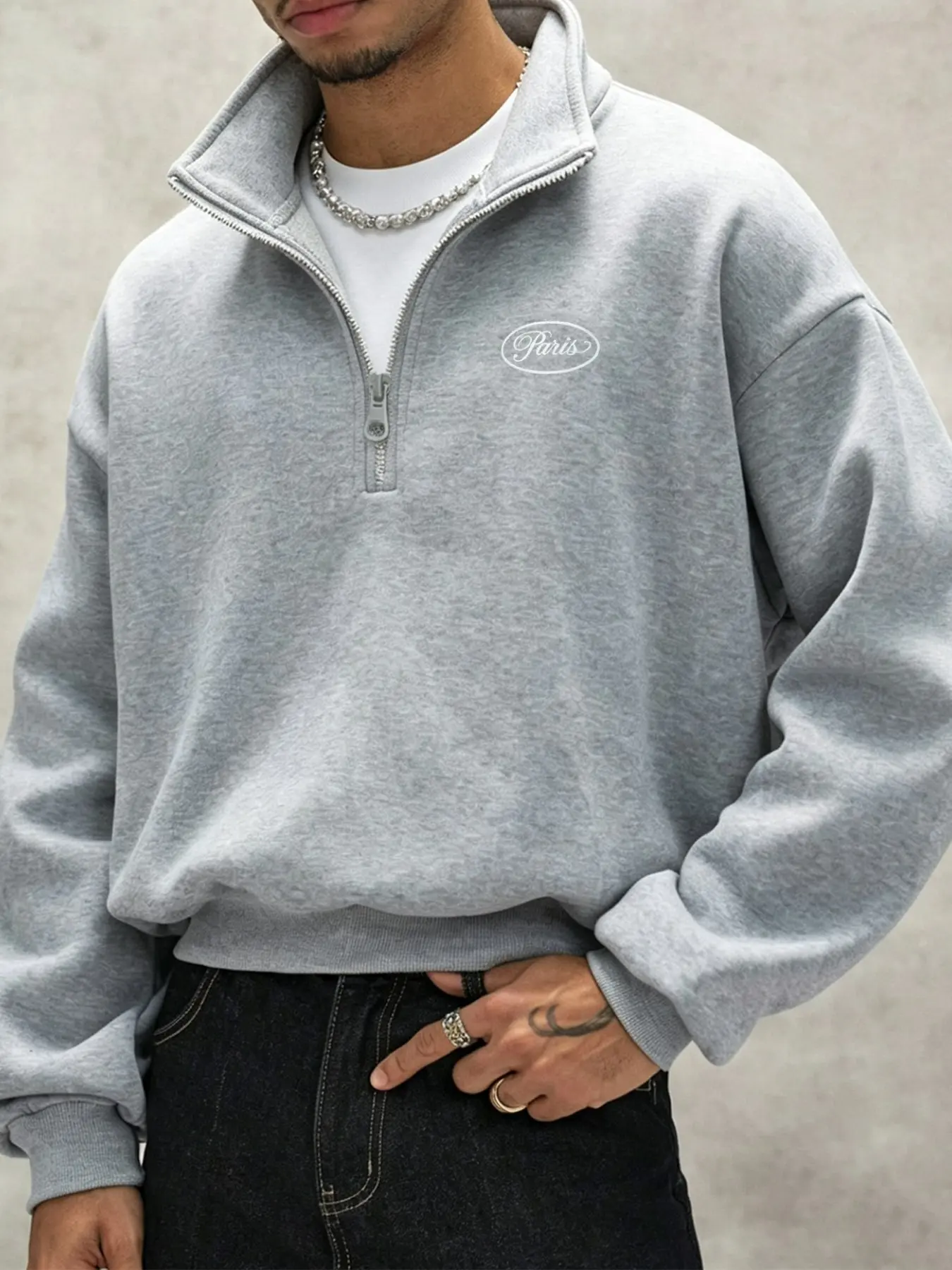 Oversized Quarter Zip Stand Collar Casual Sweatshirt Men Soft Plush Pullover For Hip Hop Urban Daily Outfit
