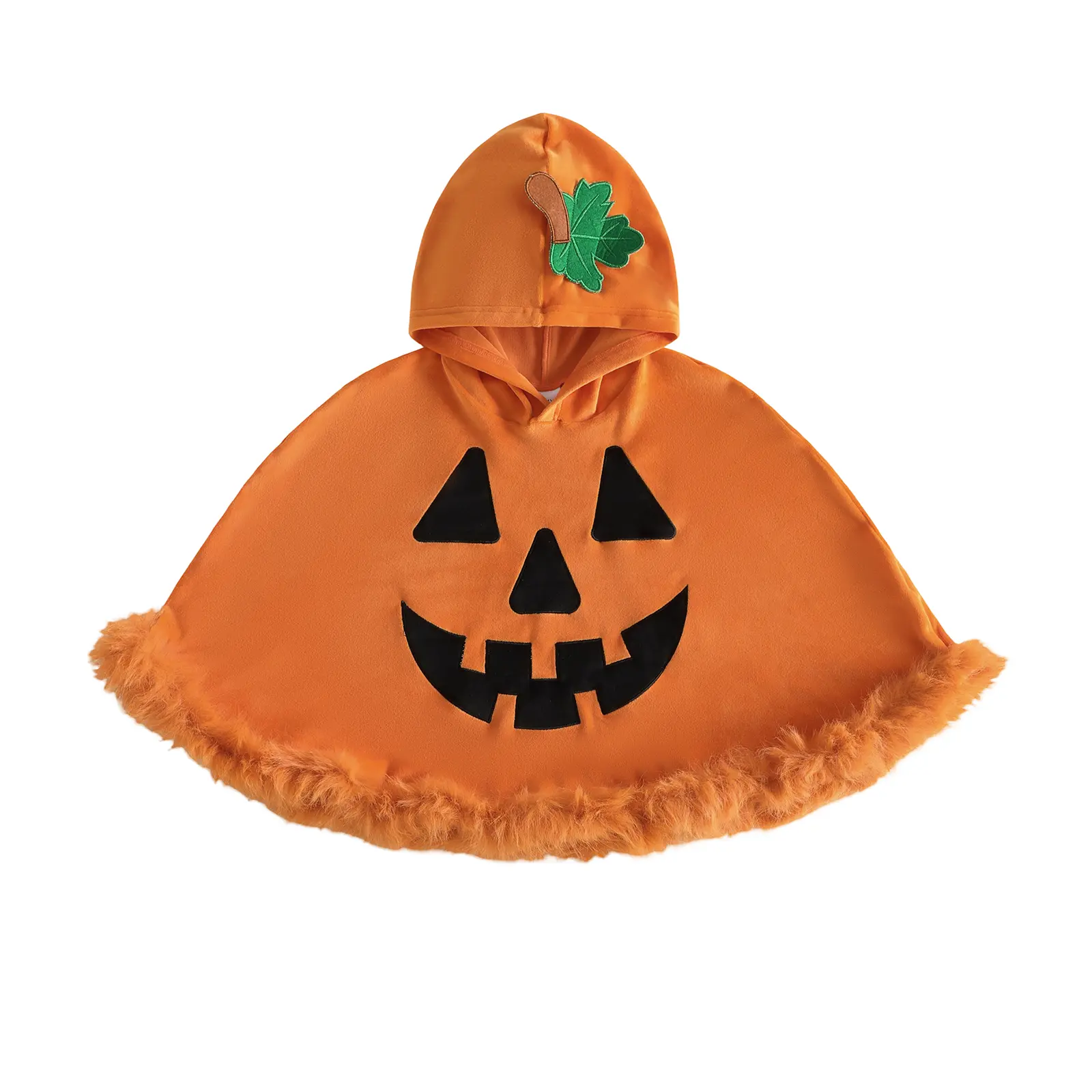 Halloween Cape for Little Girls Hooded Plush Trim Pumpkin/Ghost Poncho