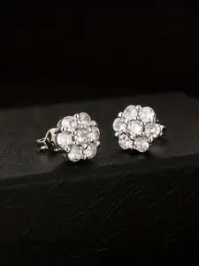 ICED CHICS Hip-hop flower stud earrings, plum blossom-shaped ear accessories, made of copper inlaid with synthetic zirconia, a cost-effective choice