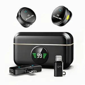 Wireless lapel microphone with noise cancellation, charging case, clip-on collar mic receiver, suitable for iPhone, Android, iPad, laptops – video, interview, Vlog clip microphone, USB wearable recording and live podcast device (black),