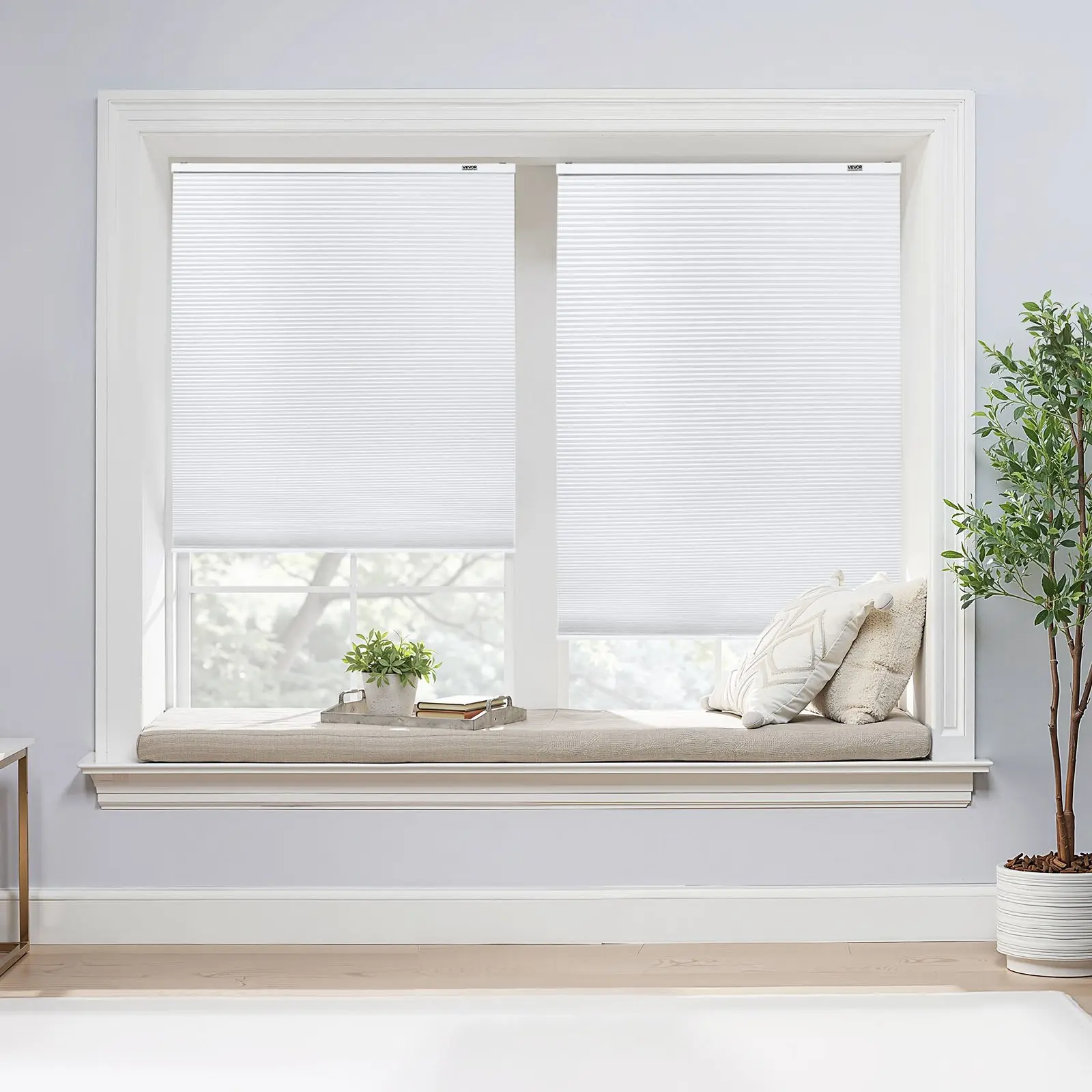 VEVOR 1-in Light Filtering Cordless Cellular Shades, Honeycomb Blinds with Aluminum Foil Thermal Insulation & Noise Reduction, Blackout Privacy for Home Windows, Kitchen, Living Room, Bedroom, White, Honey Comb, Indoor Use