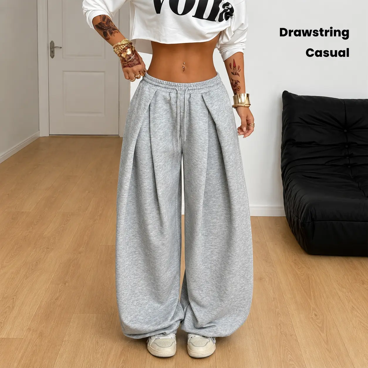 Women’s Casual Wide Leg Pants, Loose Fit High Waist Drawstring Pants, Flowy Palazzo Lounge Pants for Everyday Outfits, Vacation, Work, Beach, Shopping, Comfy Relaxed Pants with Chic Boho Style, Soft Easy Movement Trousers