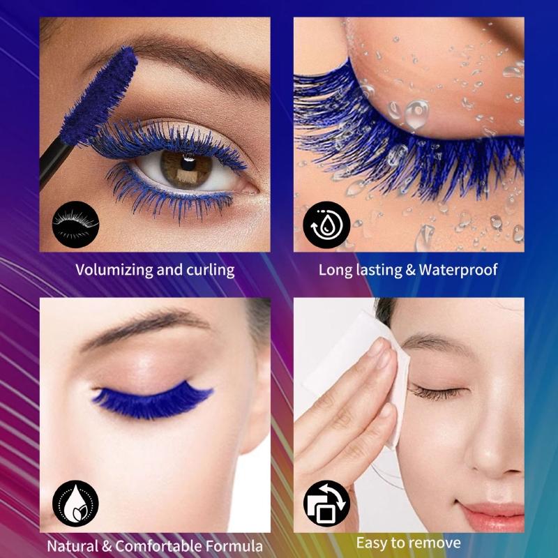 Long Lasting Blue Mascara, 1 Count Natural Curl Eyelashes Mascara for Eyelashes Lengthening Volumizing Defining Fluffy Lashes Mascara, Professional Eye Makeup Products, Cosmetic