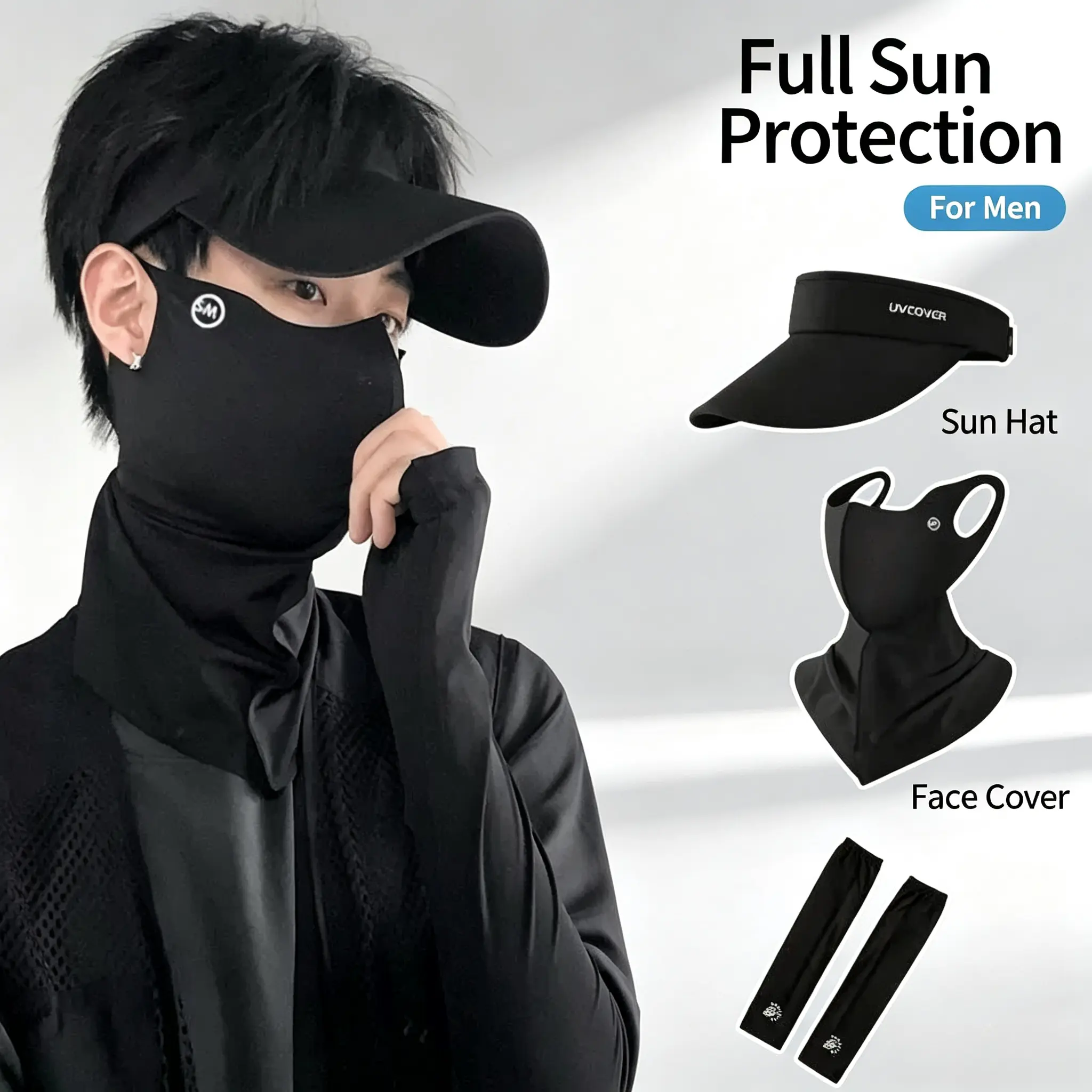 Outdoor Sun Protection Set Open-Top Wide Brim Sun Hat With UV-Blocking Ice Silk Face Cover