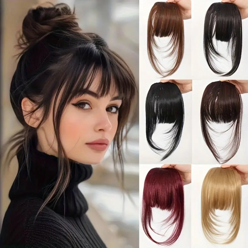 Women's Clip-on French Bangs, Straight Simulated Fiber Hair Piece with a Seamless Edge for Invisible Daily Styling, Daily Wear, French Fringe, Female