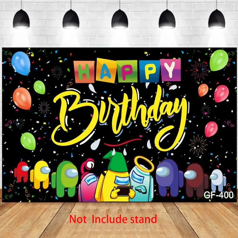 Photography Background Among Us Characters Happy Birthday Colorful Childlike Scene Children's Birthday Party Photo Studio Backdrop