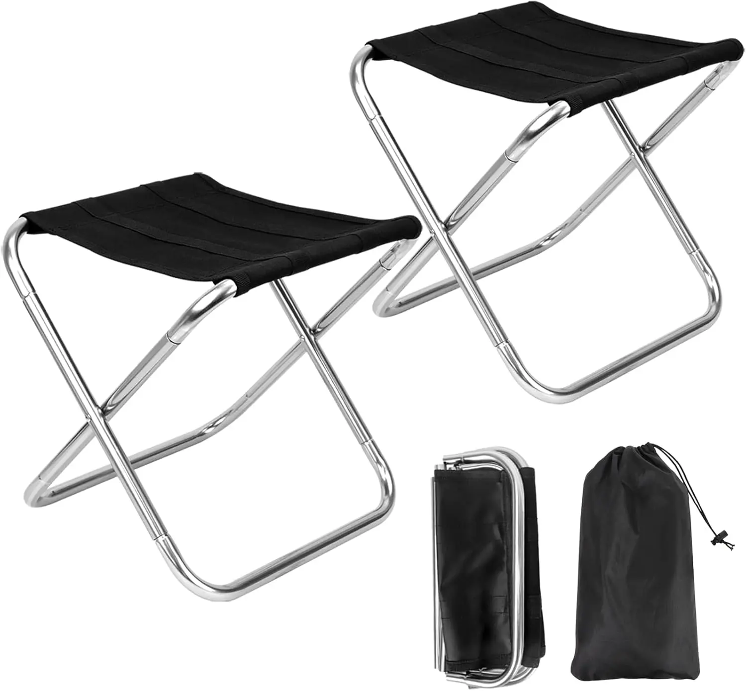 2 Sets Collapsible Stools - Foldable Stool Portable Lightweight Outdoor Furniture, Camping Fishing Hiking Footstool with Carry Bag, 10.35" x 8.86"