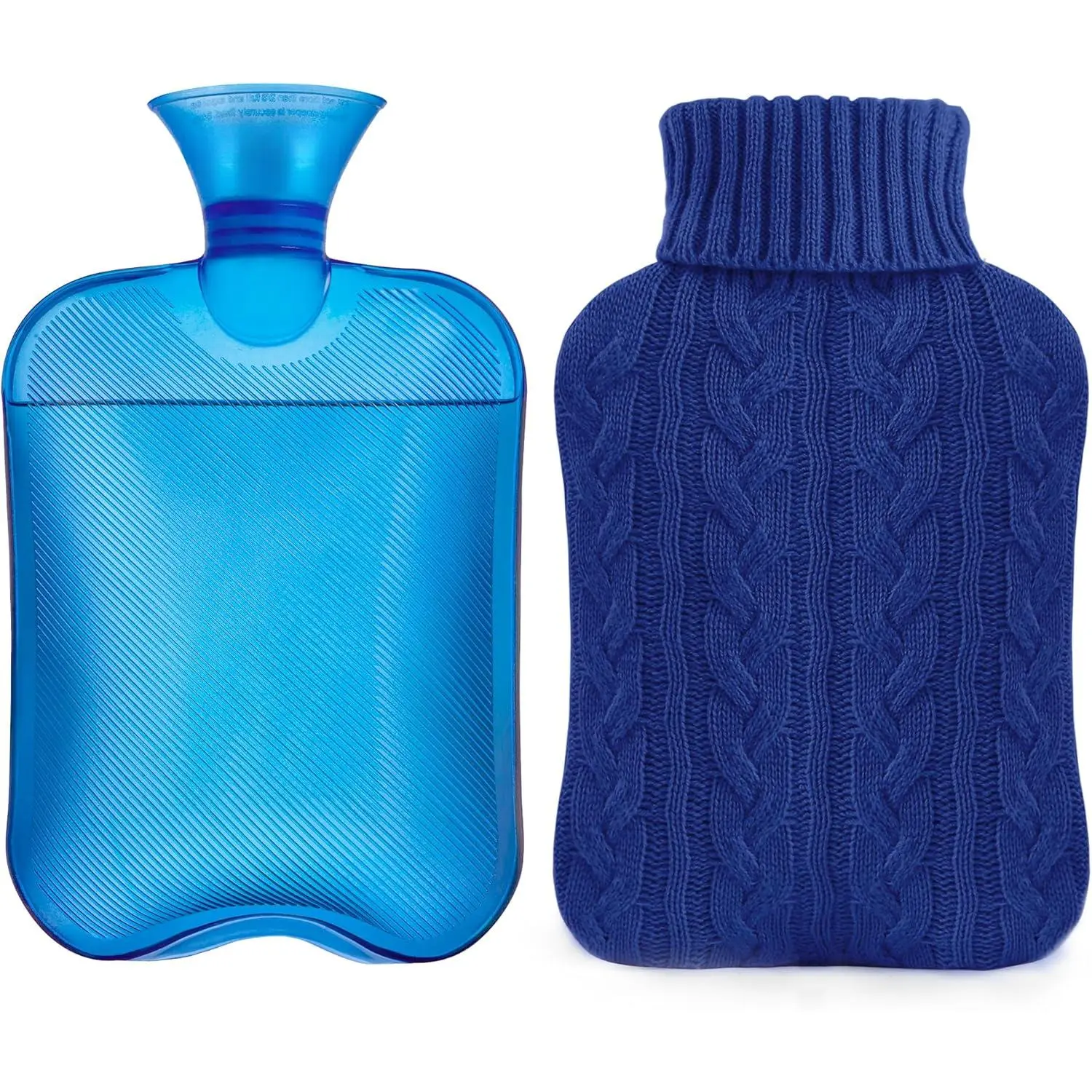 Hot Water Bottle with Knitted Cover, 2L Hot Water Bag for Hot and Cold Compress, Hand Feet Warmer, Ideal for Menstrual Cramps, Neck and Shoulder Pain Relief,Navy