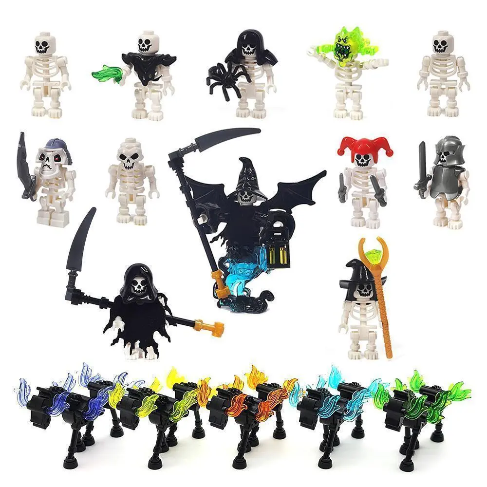 2026 hot item MOC Halloween Skeleton Army Mini Doll Building Blocks DIY Assembled Building Blocks Character Doll Skeleton Horse Ornaments Toy popular