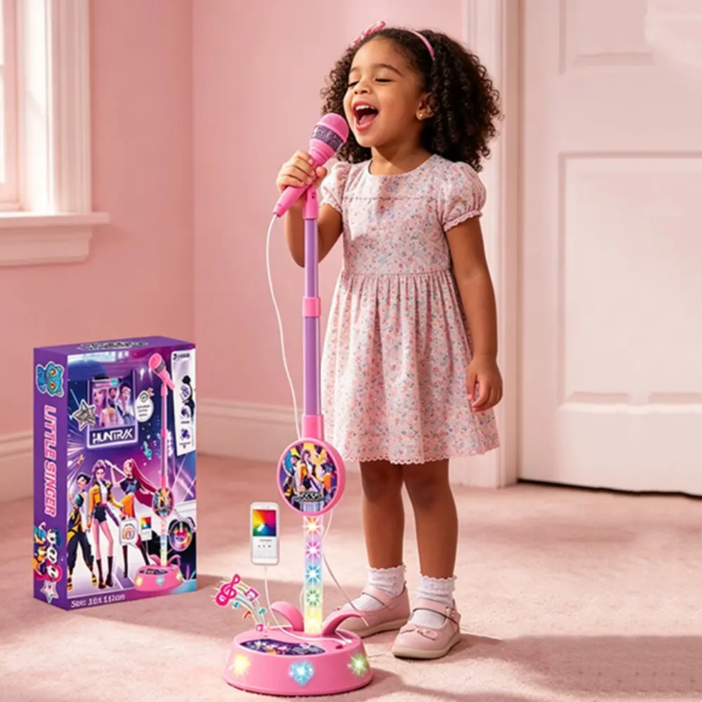 Children's Musical Microphone Karaoke Toy with Colorful LED Lights, Type-C Phone Connection, Anime Girl Group Themed Role-Playing & Music Education, Birthday Gift for Girls Aged 3-8