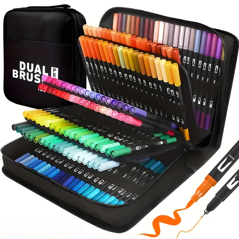 Art Supplier Dual Brush Markers Pens, Artist Coloring Marker Set, Fineliner & Brush Tip Pen with Premium Case for Adults Coloring Books Journal, Drawing, Doodlin,Art Supplies