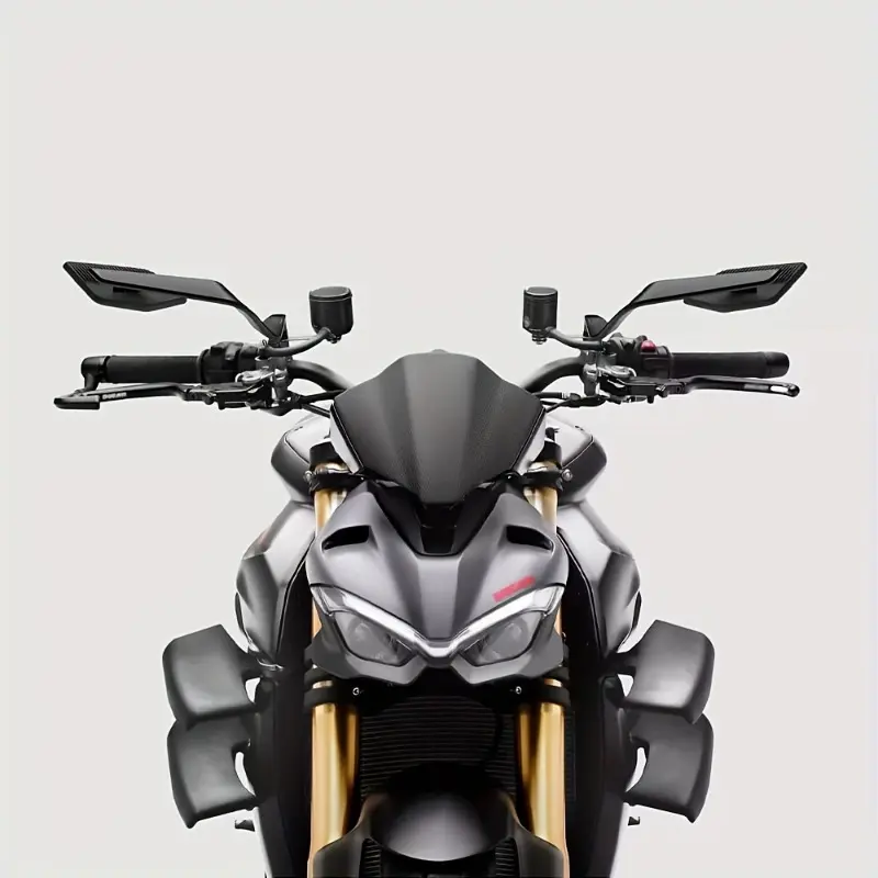 2pcs 8mm Motorcycle Windshield with Rearview Mirrors - 360° Rotatable Adjustable, High-Strength ABS, Anti-Glare, Shockproof, Convex Lens for Wide View, Fits Motorcycles/ATVs, Ideal for Daily Commutes/Off-Road Rides