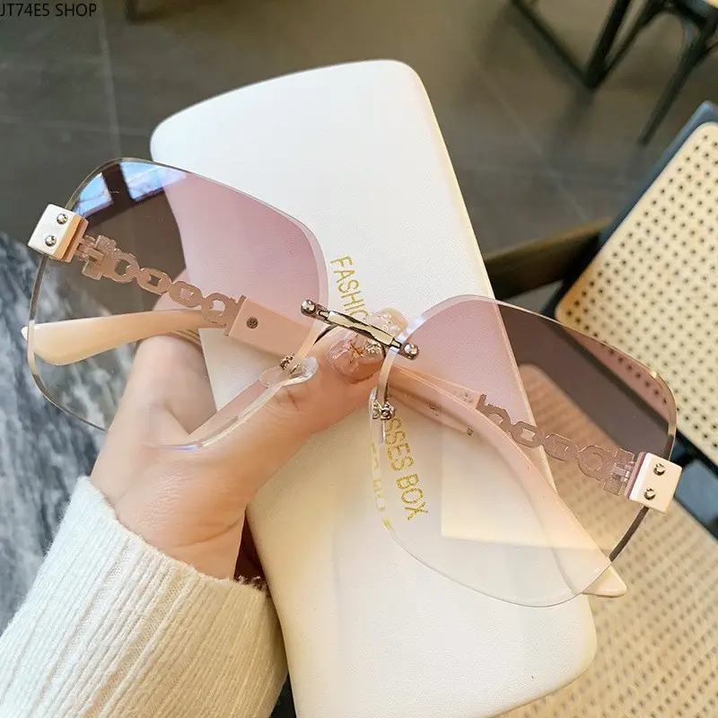 Women's Semi-Rimless Temple Casual Sunglasses - Retro Oversized Frame, High-Appearance, UV-Protective Sun Protective Female Fashion Eyewear Accessories, Semi Rimless Sunglasses, Sun Protective Sunglasses