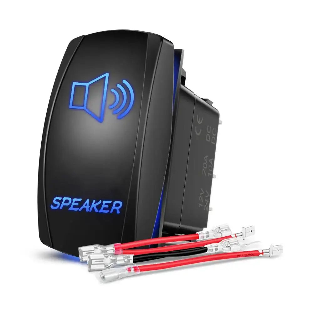 Nilight 5-Pin SPST Speaker Rocker Switch, ABS+PC Construction, Built-in LEDs, 12V/24V 20A, On/Off Control, With Diagrams, Blue (Automotive & Motorcycle Replacement Part)