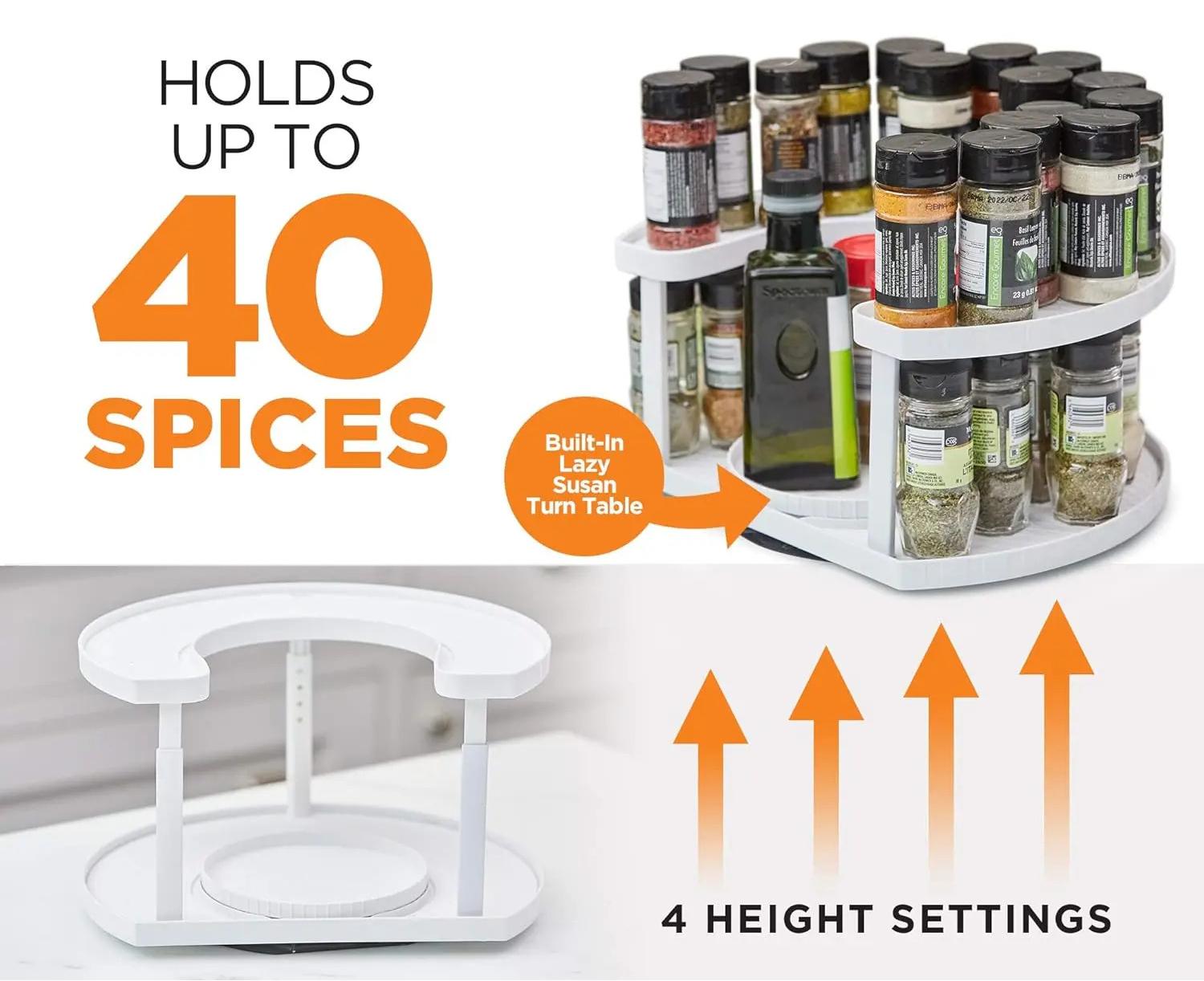 Double-layer rotating kitchen spice rack, saves space and keeps items neat organized, equipped with a tray, all are within reach automatic battery small item salt pepper spinner red cover pantry travel outdoor picnic gadget accessory Microwave Steamer LED