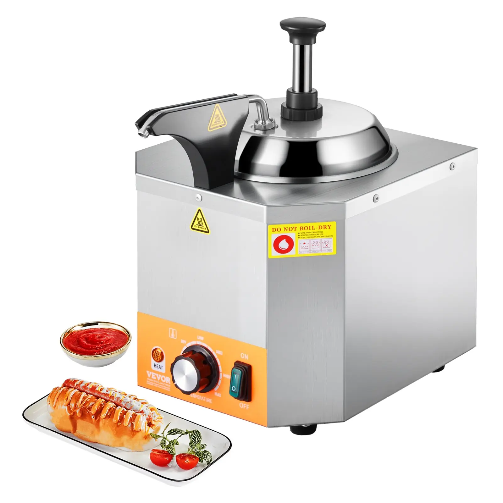 【Summerfinds】VEVOR Electric Cheese Dispenser with Pump, 2.4L Commercial Hot Fudge Warmer, Stainless Steel Heated Pump Dispenser, 86-230 Temp Adjustable Nacho Cheese Sauce Warmer, for Hot Fudge Cheese Caramel