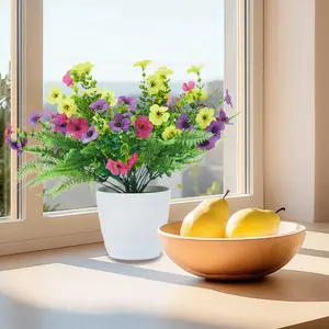 UV Resistant Artificial Eucalyptus Violet Flowers with Fern Leaves - 24 PCS Real Touch Silk Fake Flowers for Indoor & Outdoor Decor, Garden, Home, Wedding - Purple, Magenta, Yellow