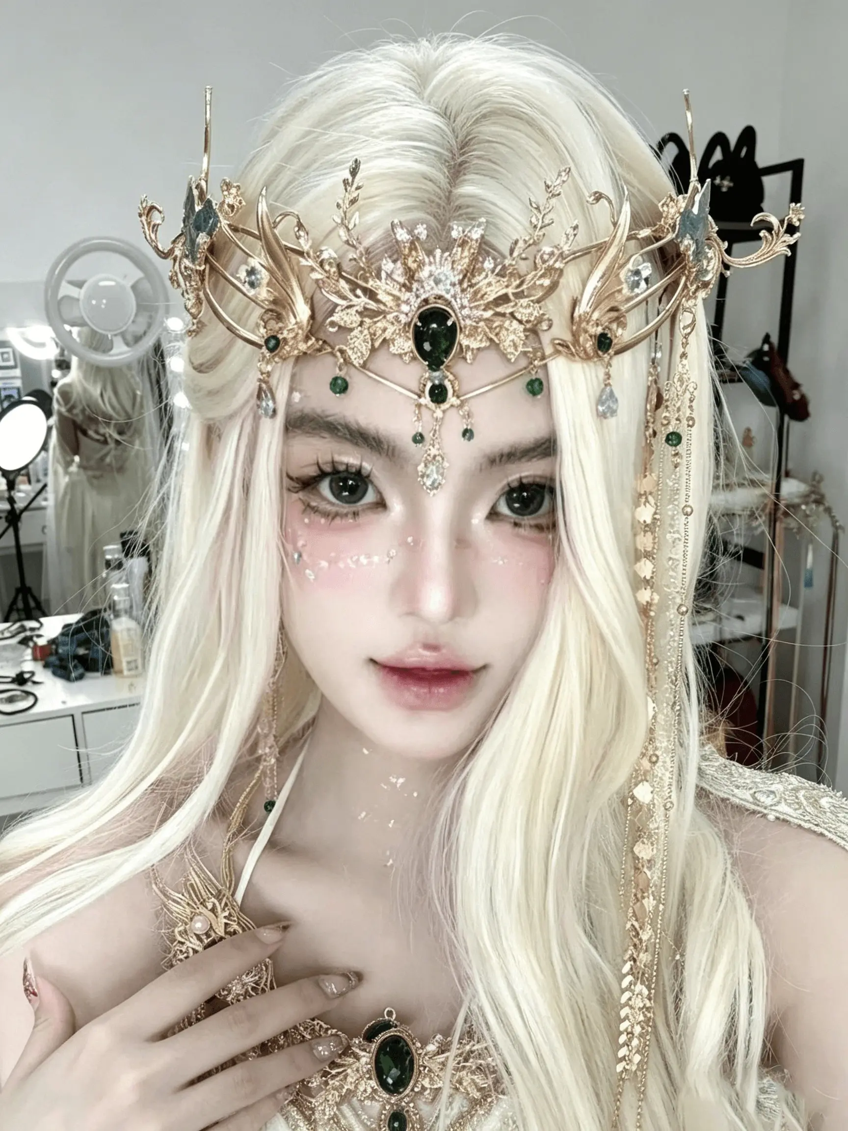 Elven Emerald Crown Headpiece, Fairy Princess Tiara, Vintage Baroque Gem, Cosplay Elf Wedding Bridal Hair Accessory, Wedding Hair Accessories, Bridal Hair Pieces