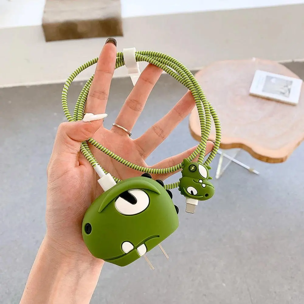 Charger Cable Protector Cover For iPhone 18W 20W Charger Protection Case Cute Dinosaur Protector Spring Cable Winder Accessories
