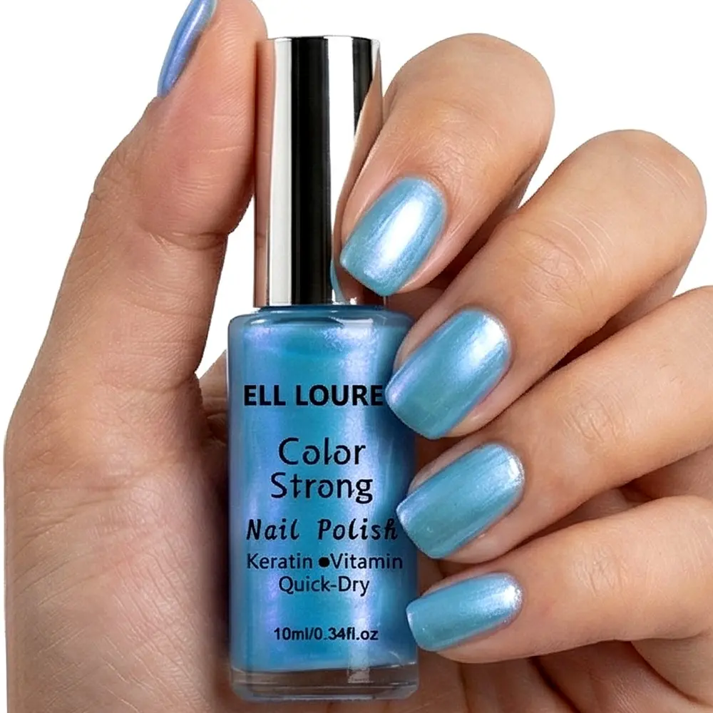 ELL LOUREL Color Strong Nail Polish, Liquid Polish, 10ml Shimmer Ice Blue Quick-Dry Nail Varnish, Keratin & Vitamin Infused Strengthening Nail Treatment, Long-Lasting High Gloss Finish, DIY Manicure Polish for Weak Damaged Nails