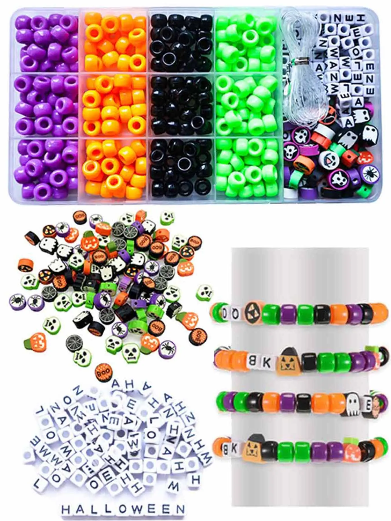 Handmade Beaded Bracelet Set, Soft Clay Bracelet with Mixed Color Beads, Halloween DIY Beading Craft Kit, Perfect for Holiday Gifts