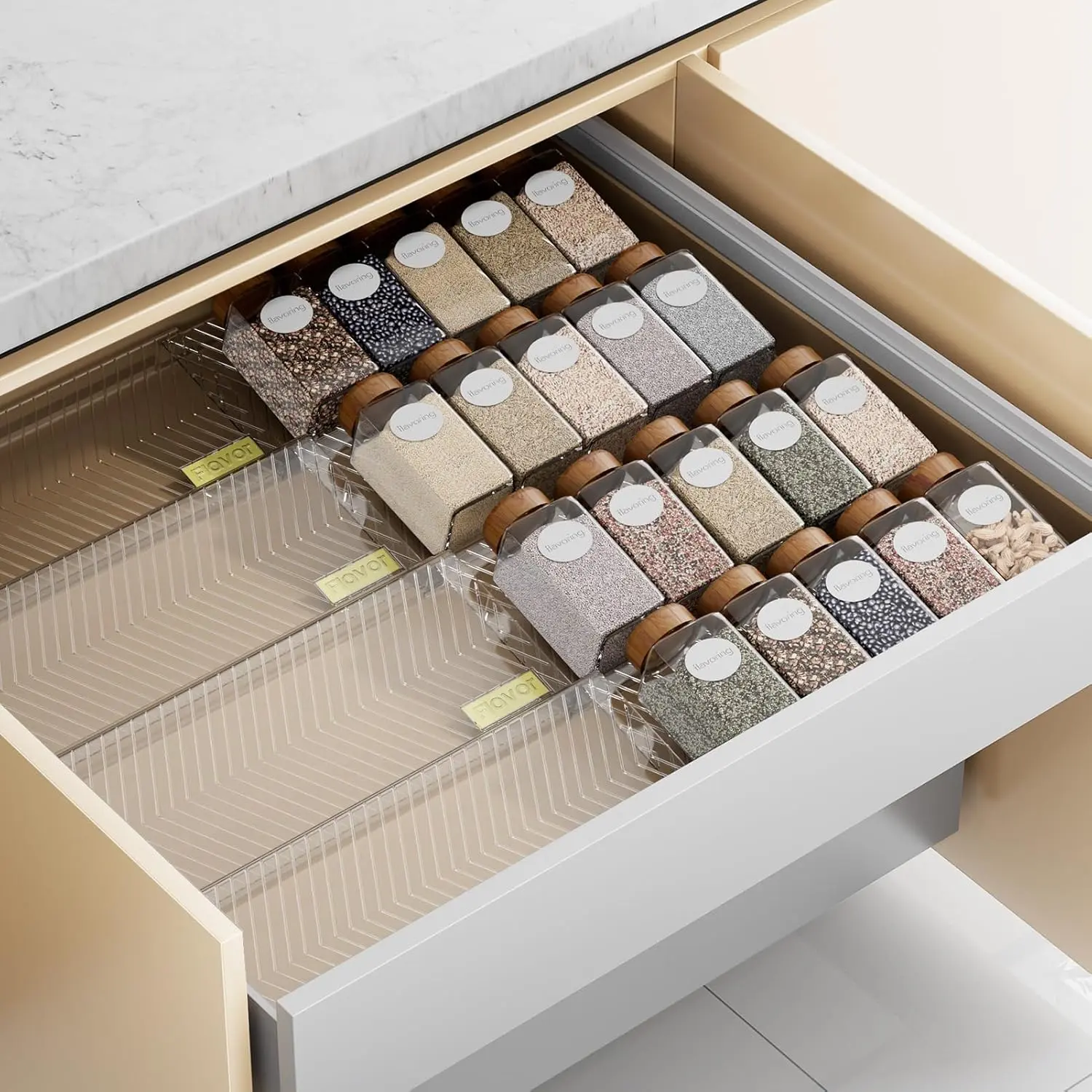 Spice Drawer Organizer, 8 Pack Clear Seasoning Organizer Rack, Expandable From 11" to 22" Wide Kitchen Spice Rack Organizers for Drawer, Countertop (Jars Not Included)