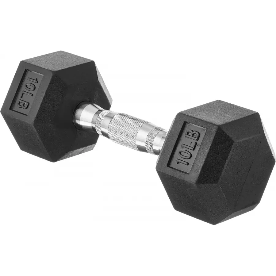 10LB Rubber Hex Dumbbell Weights - Home Gym Strength Training, Full Body Workout Equipment