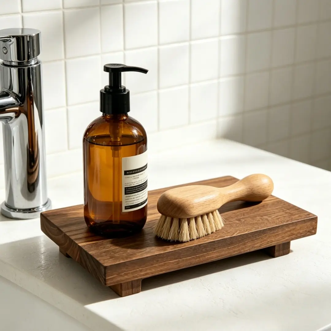High-Quality Acacia Wood Bathroom Tray, Rectangular Bath Accessory with Base, Shower Tray, Soap Holder, Gift Idea, Shower Organizer
