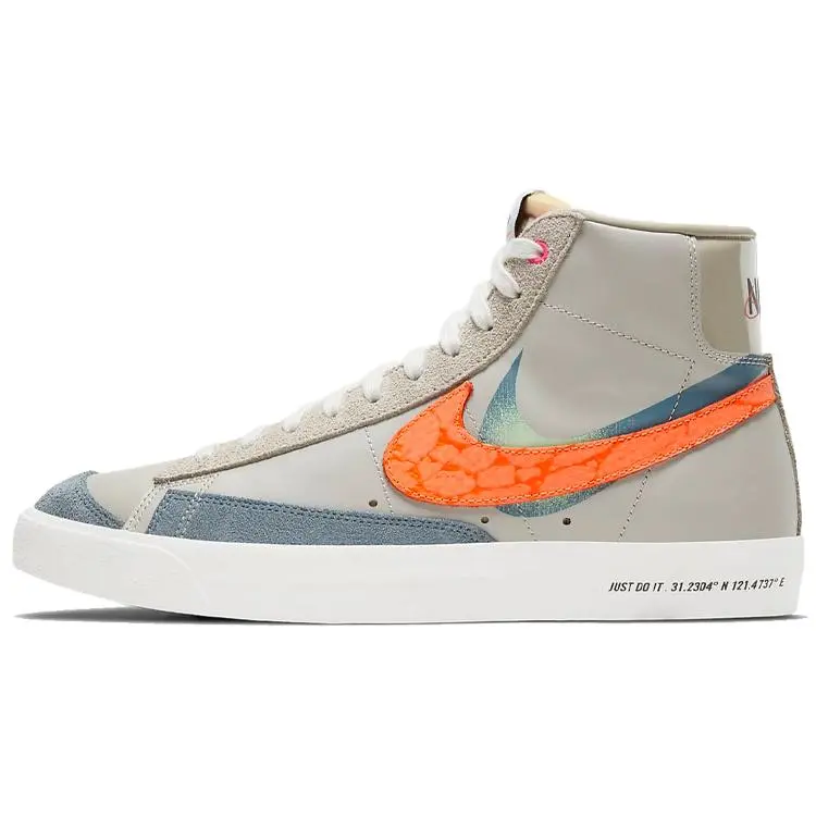 Nike Blazer 77 Reflective Cracked Print Casual Non-Slip Durable Mid-Top Sneakers for Men in Beige Gray Verifiable, with credentials and supporting global authentication