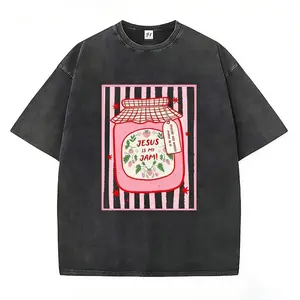 Unisex Jesus Is My Jam Strawberry Jam Jar Graphic T-Shirt, Pink Washed Christian Tee with "Make His Mercy Known" Tagline