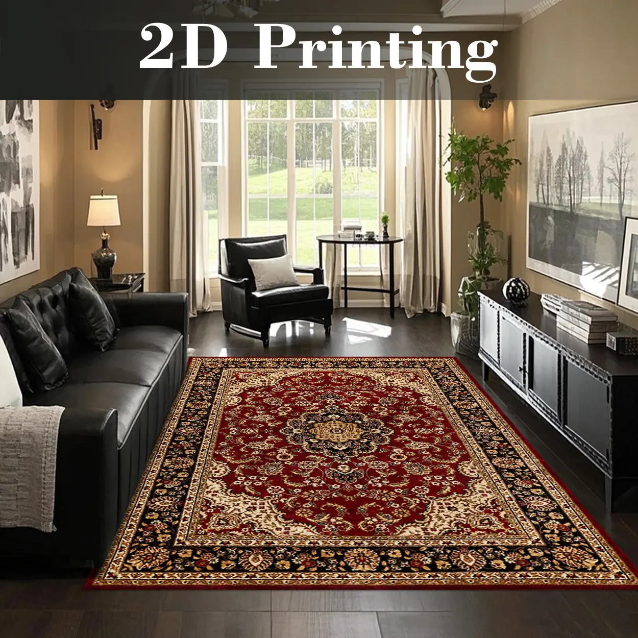 Traditional Retro Persian Area Rug - Washable, Non-Slip, Multiple Sizes, Red Floral Motif Single Rug for Living Room Decor, Indoor Use, Local Delivery, Velvet Fiber