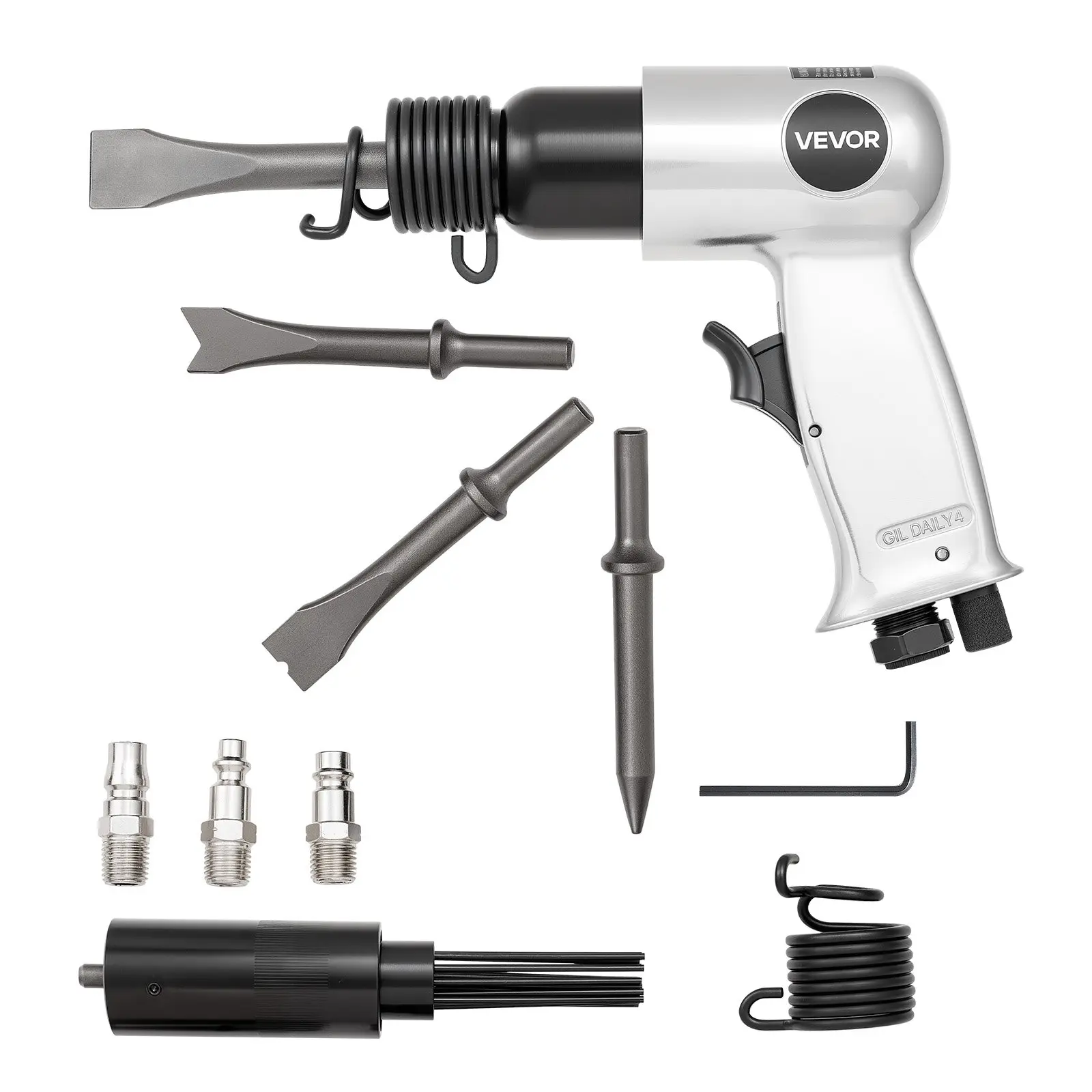 Air Hammer, 4500BPM Pneumatic Hammer with Rust Removal Air Needle Scaler 4PCS Chisels Round Shank, Lightweight Compact Air Chisel Pneumatic Shovel Tool for Cutting Scraping Demolishing