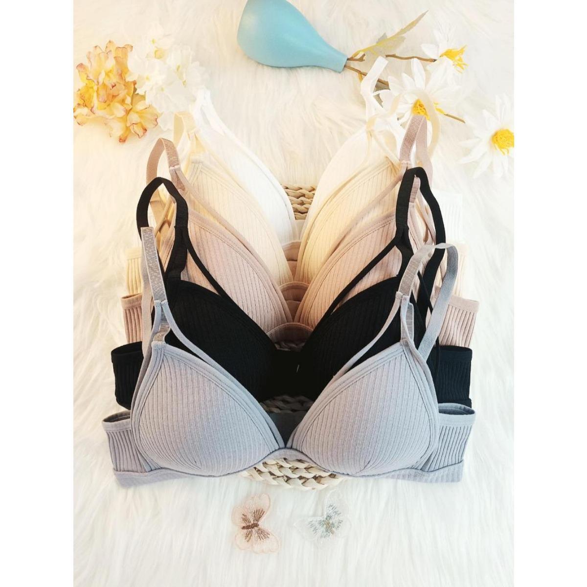 Women's Summer Basic Solid Wireless Bra, Lingerie for Women, Casual Comfortable Adjustable Strap Push Up Bra for Summer Daily Wear, Softness Lingerie Outfit for All Seasons Cotton Fabric Strapless Bras Elegant Medium Knit