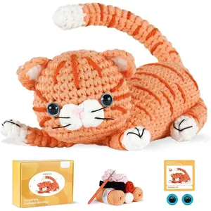 Crochet kit for Beginners Adults, Learn to Crochet, Include Easy Knitting Soft Yarn, Step-by-Step Video Tutorial, Hook, Holiday Birthday  (Orange )
