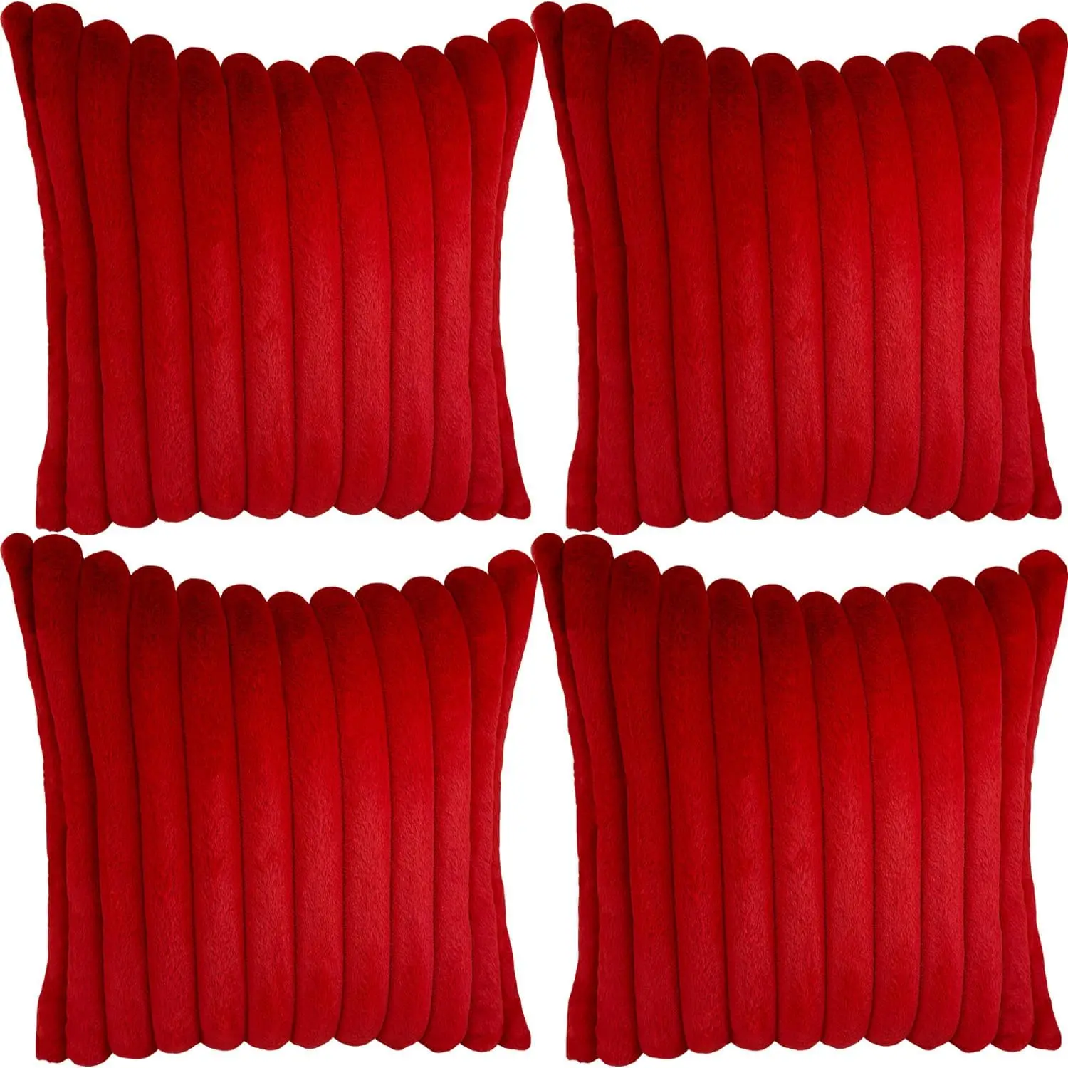 4 Pack 20x20 Pillow Cover Velvet Pillow Covers, Faux Fur Square Throw Pillow Covers for Living Room Decorations Throw Pillow Case, Throw Pillow Cover Cushion Cover for Home Sofa Bedroom Car, Red