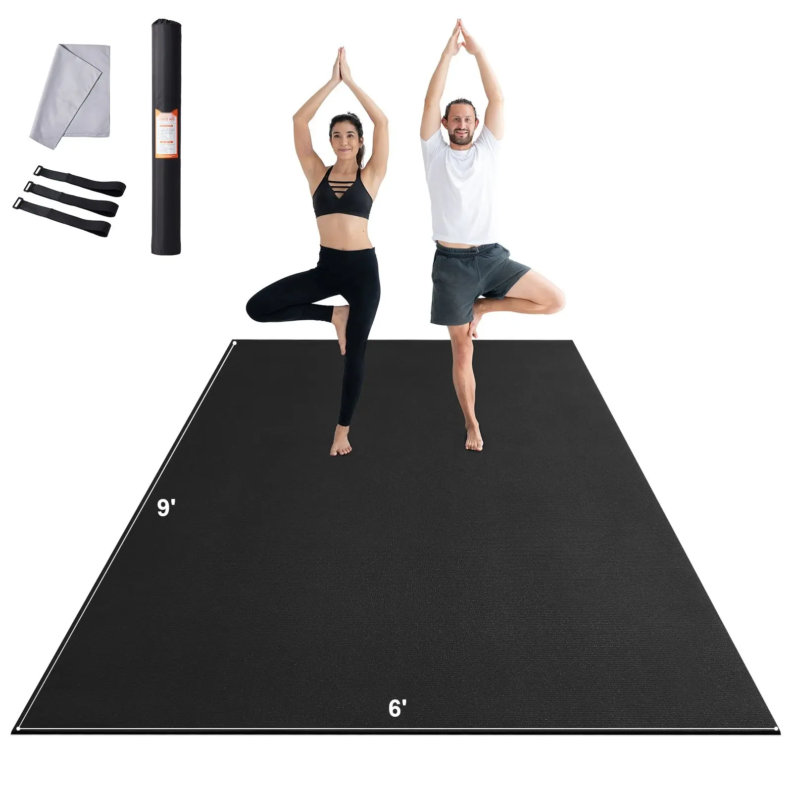 Large Padded Exercise Mat for Home Gym, 9x6ft Extra Thick 7mm High-Density PVC with Non-Slip Surface for Yoga, HIIT and Floor Workouts for Men and Women, Includes Bag and Strap, Padded Mats, Dance Workouts, Living Rooms