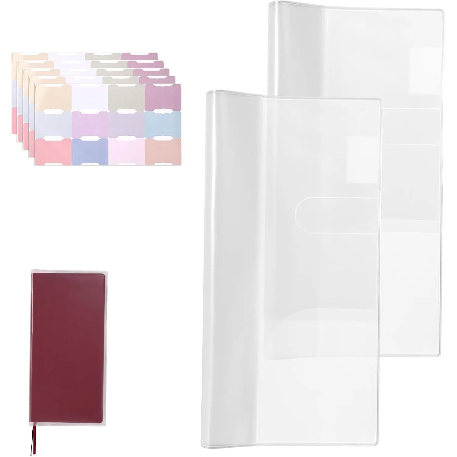 2 count Clear Cover for Hobonichi Weeks, 8.2x7.8in/20.8x19.8cm PVC Planner Protector with Sticky Label Tabs  Dust-Proof Notebook Protective Sleeve for Hobonichi Techo Accessories