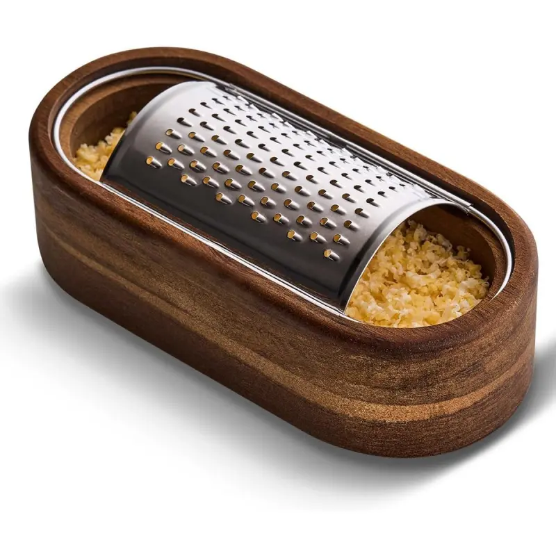 Wagensteiger Removable SUS304 Stainless Steel Cheese Grater with Wooden Container, Wooden Shredder, Citrus Zester, Utensils, Perfect for Presenting Freshly Grated Cheese or Zest